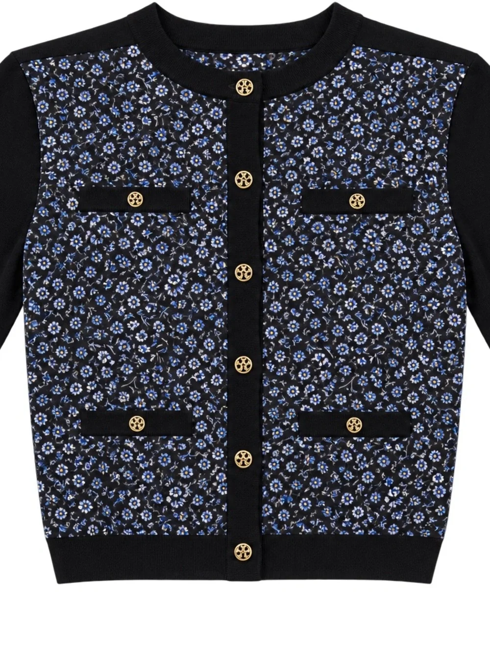 Tory Burch Kendra Cardigan in Cerulean Blue Flower Pattern